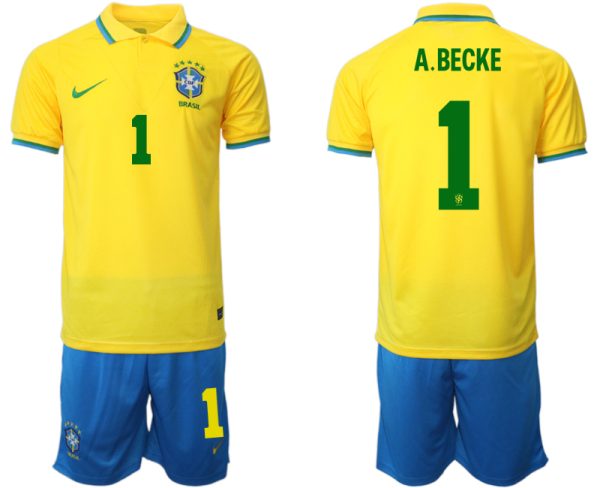 A.BECKE #1 Brasilien Herr Hemmatröja VM 2022 Kortärmad (+ Korta byxor)