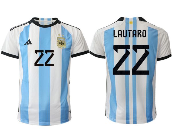 Argentina LAUTARO #22 Hemmatröja FIFA World Cup Qatar 2022 Herr Fotbollströjor Vit blå Kortärmad