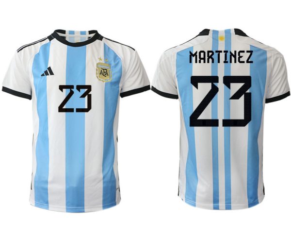 Argentina MARTINEZ #23 Hemmatröja FIFA World Cup Qatar 2022 Herr Fotbollströjor Vit blå Kortärmad
