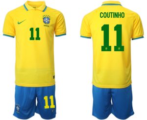 COUTINHO #11 Brasilien Herr Hemmatröja VM 2022 Kortärmad (+ Korta byxor)