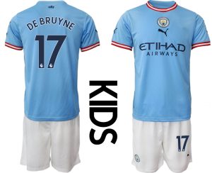 Manchester City DE BRUYNE #17 Hemmatröja Barn 2022-23 Kortärmad (+ Korta byxor)