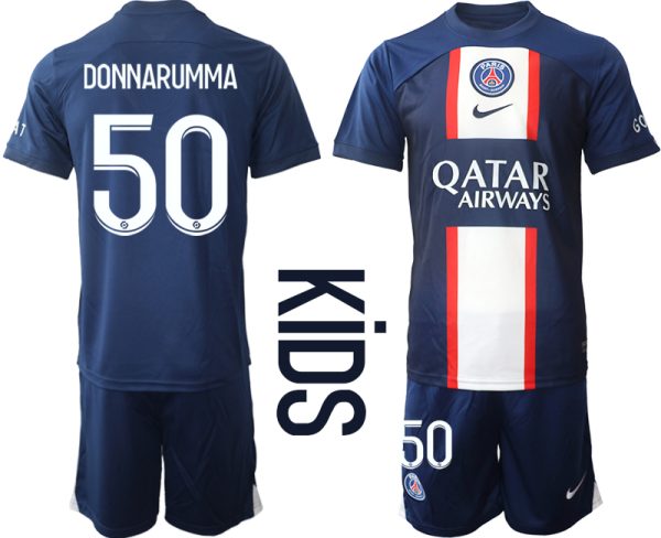Paris Saint-Germain Hemmatröja Barn 2022-23 med namn DONNARUMMA 50 (+ Korta byxor)