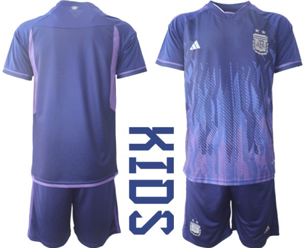 Argentina Bortatröja VM 2022 Barn purpurfärgad Kortärmad + Korta byxor