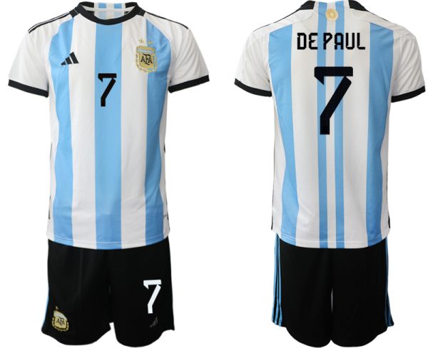 DE PAUL #7 Argentina Hemmatröja VM 2022 Herr Kortärmad + Korta byxor