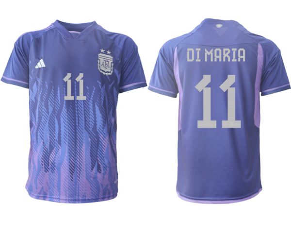 DI MARIA #11 Argentina Bortatröja VM 2022 purpurfärgad Kortärmad fotbollströjor för män