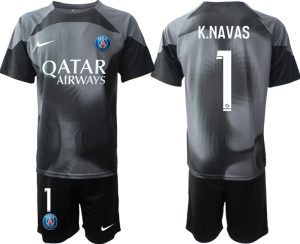 K.NAVAS #1 Paris Saint-Germain PSG Målvakt Tröja Herr 2022-23 svart Kortärmad + Korta byxor