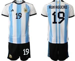 KUN AGÜERO #19 Argentina Hemmatröja VM 2022 Herr Kortärmad + Korta byxor