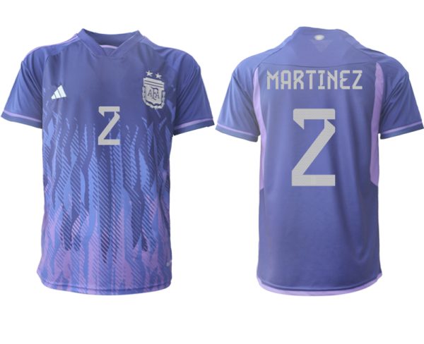 MARTINEZ #2 Argentina Bortatröja VM 2022 purpurfärgad Kortärmad fotbollströjor för män