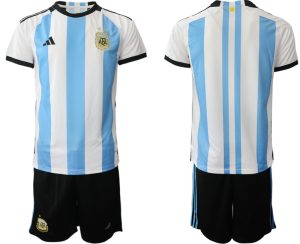 Nya Argentina Hemmatröja VM 2022 Herr Kortärmad + Korta byxor