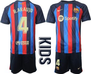R.ARAUJO #4 FC Barcelona Hemmatröja Barn 2022-23 Kortärmad + Korta byxor