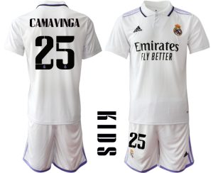 Real Madrid Hemmatröja Barn 2022-23 Kortärmad + Korta byxor med tryck CAMAVINGA 25