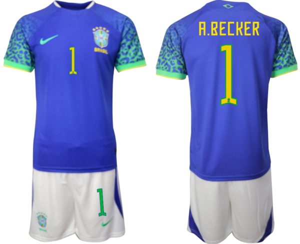 A.BECKER #1 Beställa Brasilien Bortatröja Herr VM 2022 Kortärmad + Korta byxor