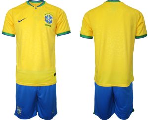 Billiga Fotbollströjor Brasilien Hemmatröja Herr VM 2022 Kortärmad + Korta byxor