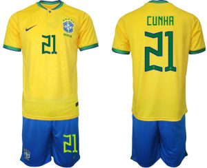 Brasilien Hemmatröja Herr VM 2022 Fotbollströjor med eget namn CUNHA 21