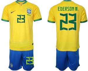 Brasilien Hemmatröja Herr VM 2022 Fotbollströjor med eget namn EDERSON M. 23