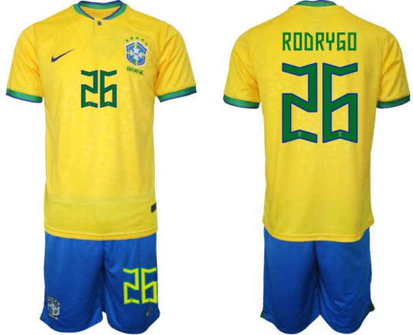 Brasilien Hemmatröja Herr VM 2022 Fotbollströjor med eget namn RODRYGO 26