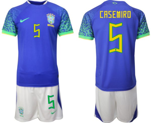 CASEMIRO #5 Herr Brasilien Bortatröja Herr VM 2022 Kortärmad Fotbollströja Set
