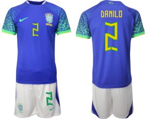 DANILO #2 Beställa Brasilien Bortatröja Herr VM 2022 Kortärmad + Korta byxor