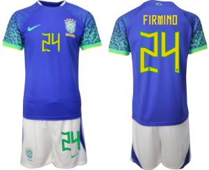 FIRMINO #24 Herr Brasilien Bortatröja Herr VM 2022 Kortärmad Fotbollströja Set