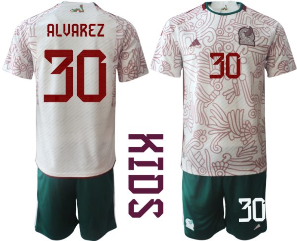Mexiko Bortatröja Barn VM 2022 Kortärmad + Korta byxor med tryck ALVAREZ 30