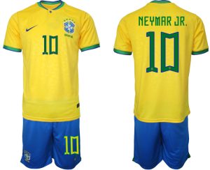 NEYMAR JR. #10 Brasilien Hemmatröja Herr VM 2022 Kortärmad + Korta byxor
