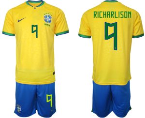 RICHARLISON #9 Brasilien Hemmatröja Herr VM 2022 Kortärmad + Korta byxor