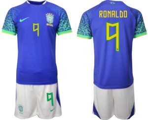 RONALDO #9 Herr Brasilien Bortatröja Herr VM 2022 Kortärmad Fotbollströja Set