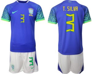 T.SILVA #3 Beställa Brasilien Bortatröja Herr VM 2022 Kortärmad + Korta byxor