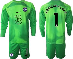 ARRIZABALAGA #1 Billiga Chelsea FC 2023 för Herr Målvaktströja Grön Långärmad + Korta byxor