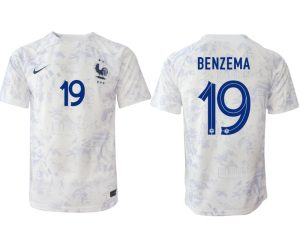 BENZEMA #19 Frankrike Bortatröja Herr VM 2022 Kortärmad Billiga Fotbollströjor