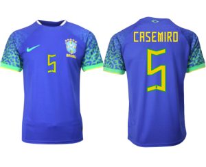 Brasilien Bortatröja Herr VM 2022 Kortärmad Billiga Fotbollströjor med tryck CASEMIRO 5