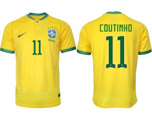 Brasilien Hemmatröja Herr VM 2022 Gul Fotbollströjor med tryck COUTINHO 11
