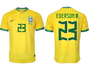 Brasilien Hemmatröja Herr VM 2022 Gul Fotbollströjor med tryck EDERSON M. 23