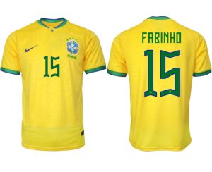Brasilien Hemmatröja Herr VM 2022 Gul Fotbollströjor med tryck FABINHO 15