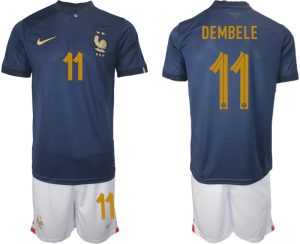 DEMBELE #11 Frankrike Hemmatröja VM 2022 Herr Kortärmad Fotbollströja Set