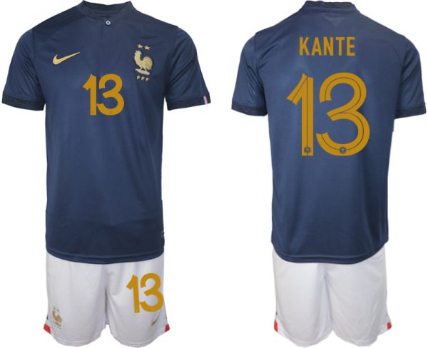 KANTE #13 Frankrike Hemmatröja VM 2022 Herr Kortärmad Fotbollströja Set