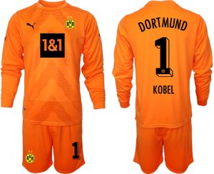 KOBEL #1 Borussia Dortmund Målvaktströja Herr 2023 orange Långärmad + Korta byxor