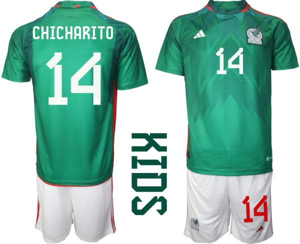 Mexiko Hemmatröja Barn VM 2022 Kortärmad + Korta byxor med namn CHICHARITO 14
