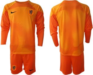 Fotbollströjor För Män Nederländerna Herr Målvaktströja 2023 orange Långärmad + Korta byxor