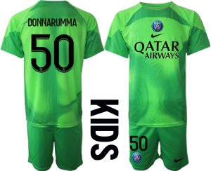 Paris Saint-Germain PSG Målvakt Barn 2023 grön Kortärmad + Korta byxor med tryck DONNARUMMA 50