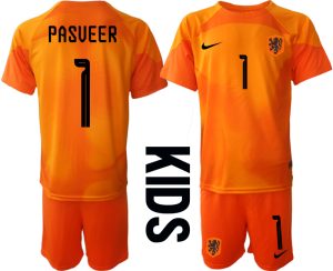 PASVEER 1 Nederländerna Barn Målvakt VM 2022 Kortärmad Fotbollströja Set