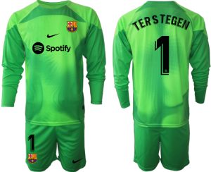 TERSTEGEN #1 FC Barcelona 2023 Målvaktströja Herr grön Långärmad Fotbollströja Set