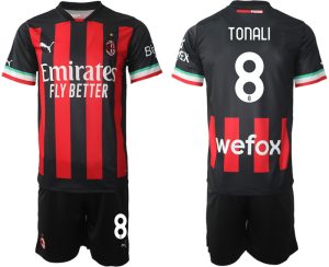 AC Milan Hemmatröja Herr 2023 Kortärmad + Korta byxor med namn TONALI 8