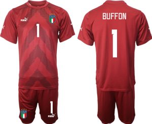 Billiga Italien Målvaktströja WM 2022 röd Fotbollströjor set För Män BUFFON 1