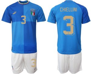 CHIELLINI #3 Italien Hemmatröja 2022 Fotbollströjor Herr billigt Kortärmad + Korta byxor