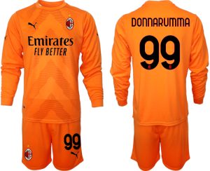 DONNARUMMA #99 AC Milan Målvaktströja Herr 2023 orange Fotbollströja Långärmad + Korta byxor