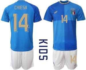 Italien Hemmatröja 2023 Barn Fotbollströjor Kortärmad + Korta byxor med tryck CHIESA 14