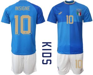 Italien Hemmatröja 2023 Barn Fotbollströjor Kortärmad + Korta byxor med tryck INSIGNE 10