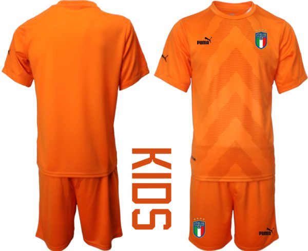 Italien Målvaktströja 2023 Barn orange Fotbollströjor Kortärmad + Korta byxor