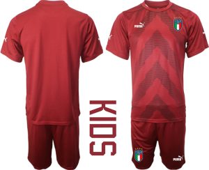 Italien Målvaktströja 2023 Barn Röd Fotbollströjor Kortärmad + Korta byxor